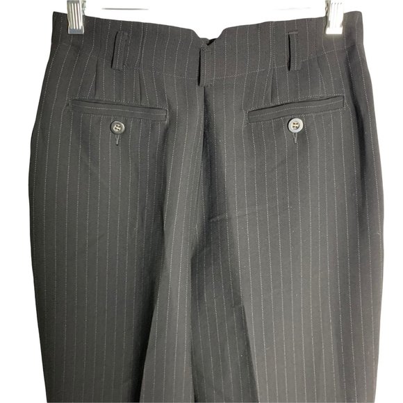 Vintage Emma James Pinstripe Dress Pants 4P Black Ankle Crop Pockets Button - Picture 4 of 5